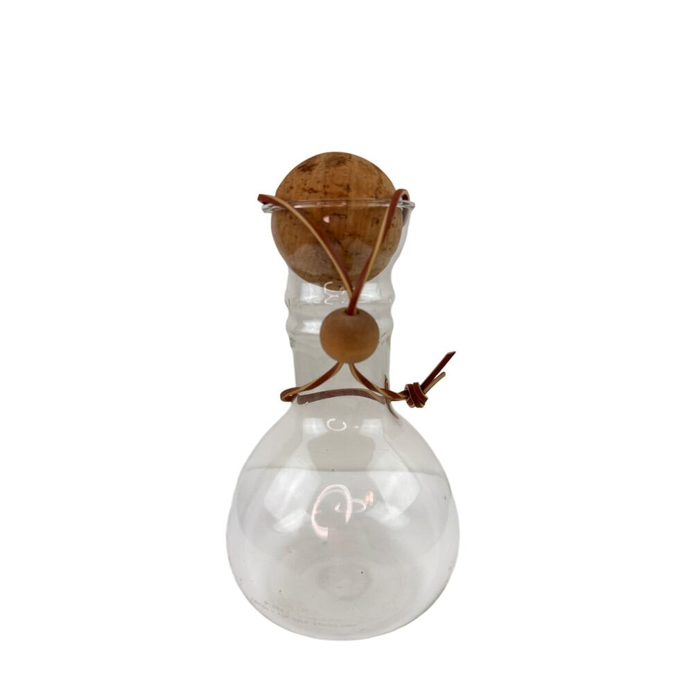 Vintage Pyrex Wine Carafe Decanter Glass Leather Bound Cork Ball Stopper 1-Liter